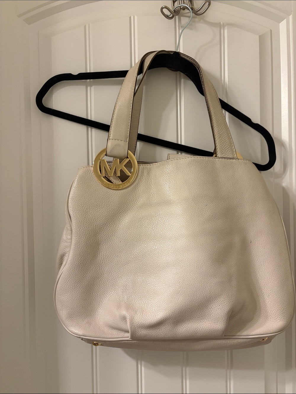 Michael Kors Pearl Leather Tote with Gold MK Charm